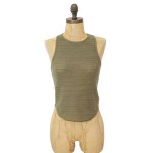 MADEWELL Crochet-Knit Cutaway Tank Top XS 'Worn Olive' Green Crewneck NWT B34